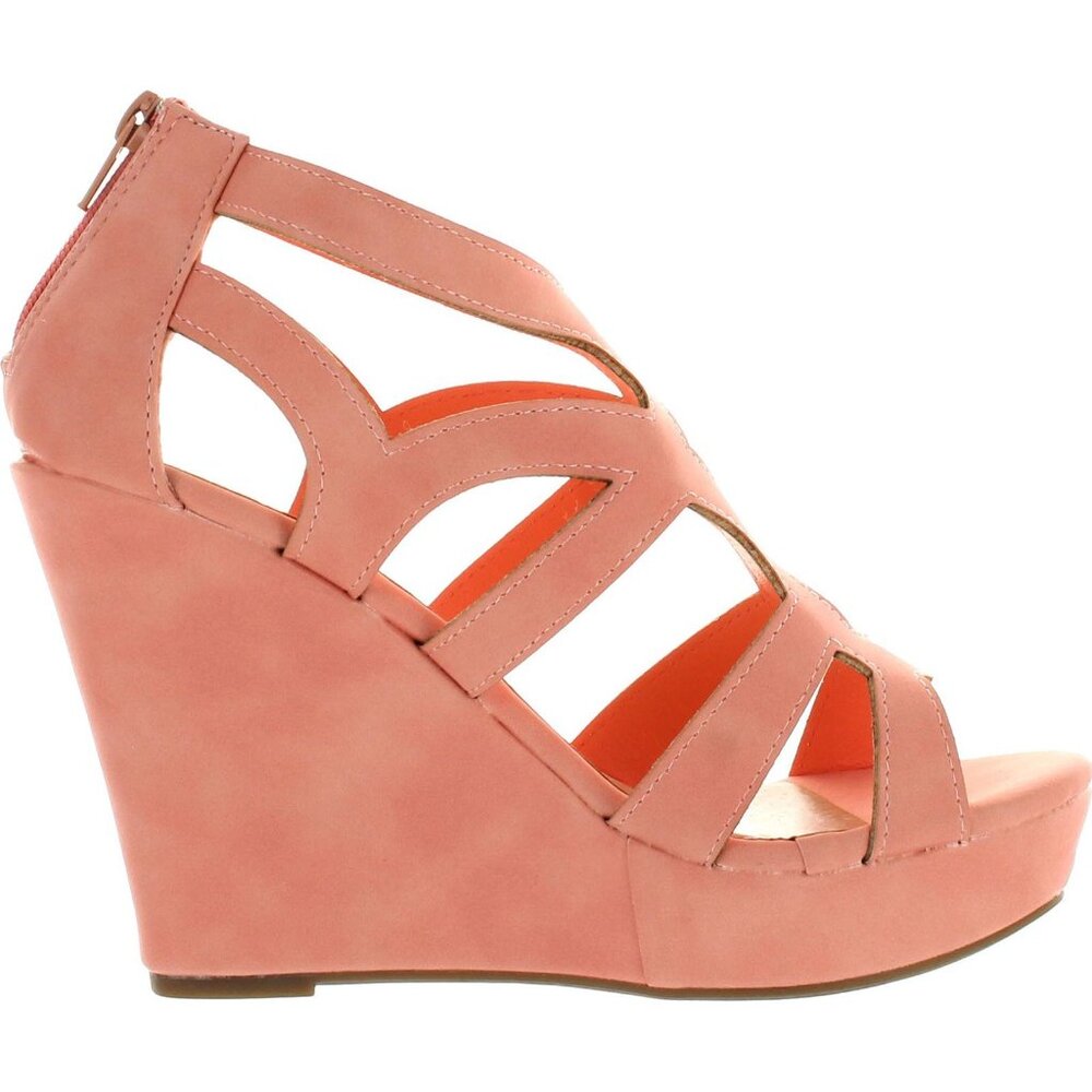 Top Moda Open Toe Cutout Detail Strappy Gladiator Wedge Platform Sandals Coral - Picture 5 of 5